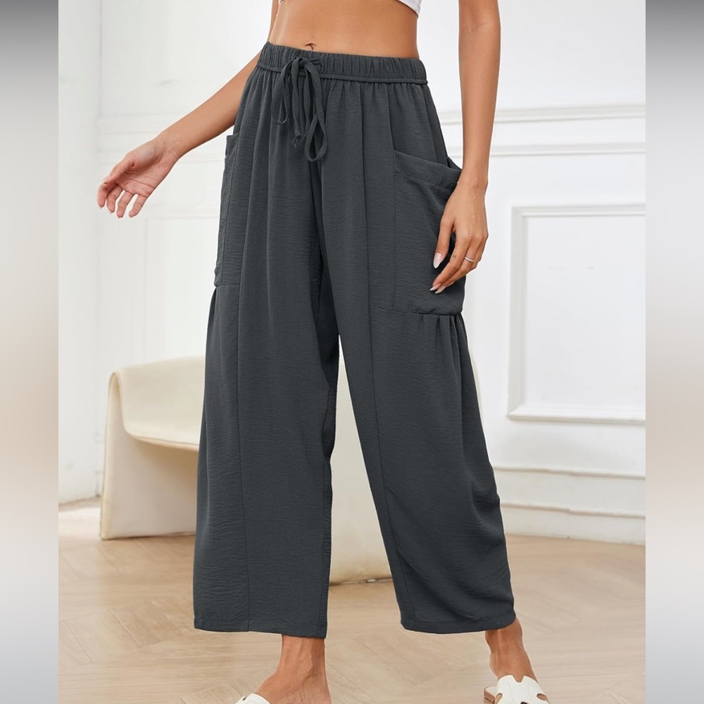 new! Flygo gray loose/drapey wide leg flowy pants with cargo pockets, size small - Picture 9 of 9